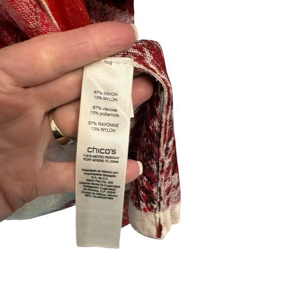 CHICOS Open Front Multicolor Print Cardigan Sweater Lightweight 3/4 Sleeves Boho - Picture 7 of 8